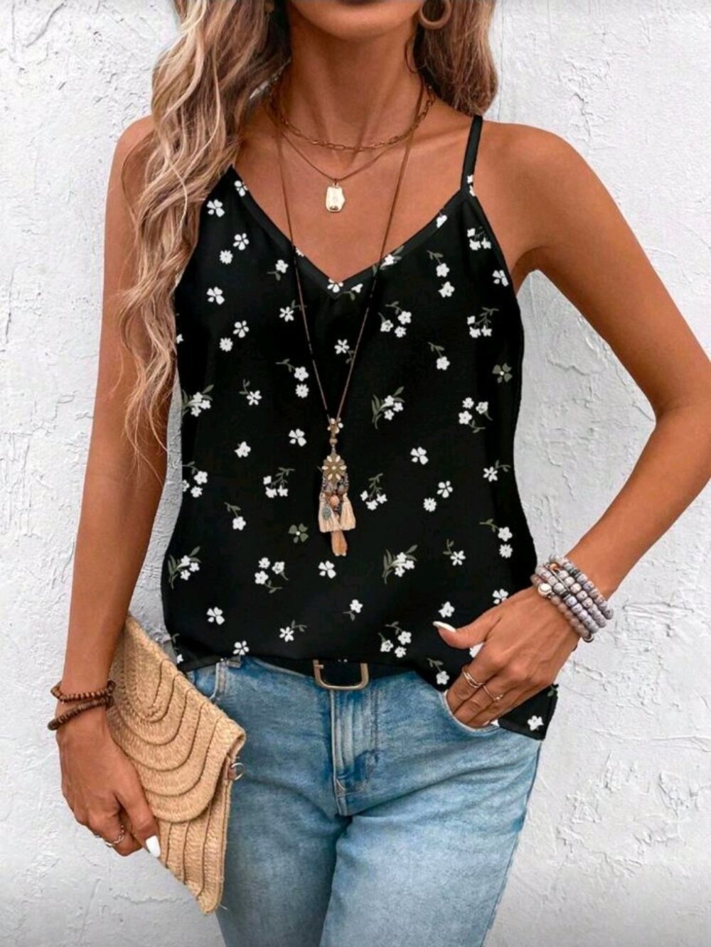 NEW Casual Women Minimalist Allover Floral Print V-Neck Loose Camisole